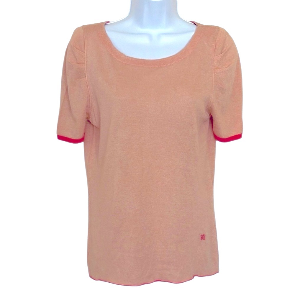 Maje cashmere and silk luxury sweater/top, peach with orange trim on sle…